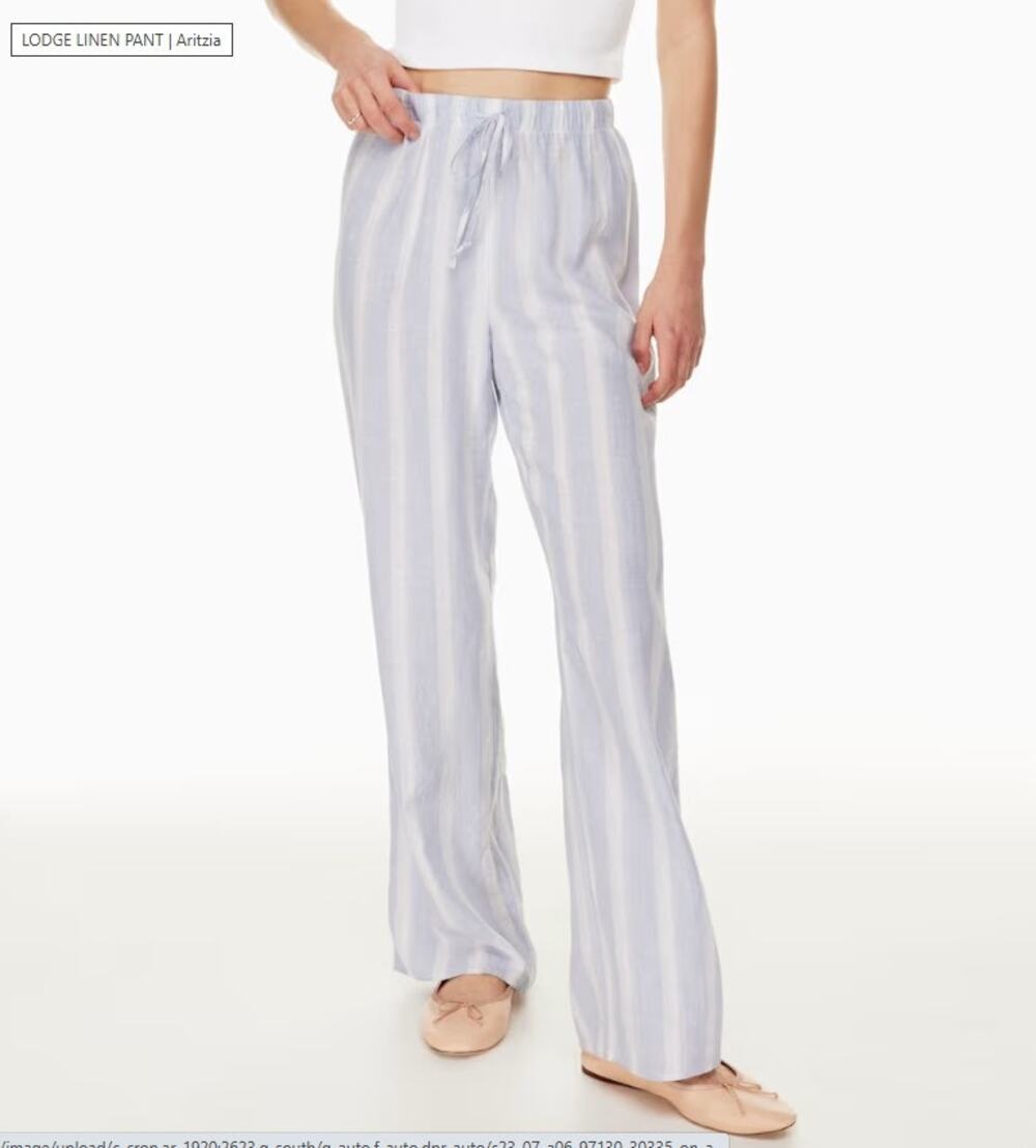 Aritzia Wilfred Free Lodge Linen Pants High Waisted Wide Leg Pants Blue White M